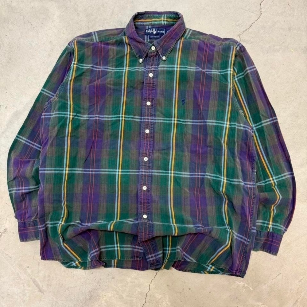 Vintage 1990s Ralph Lauren Purple Plaid Button Up